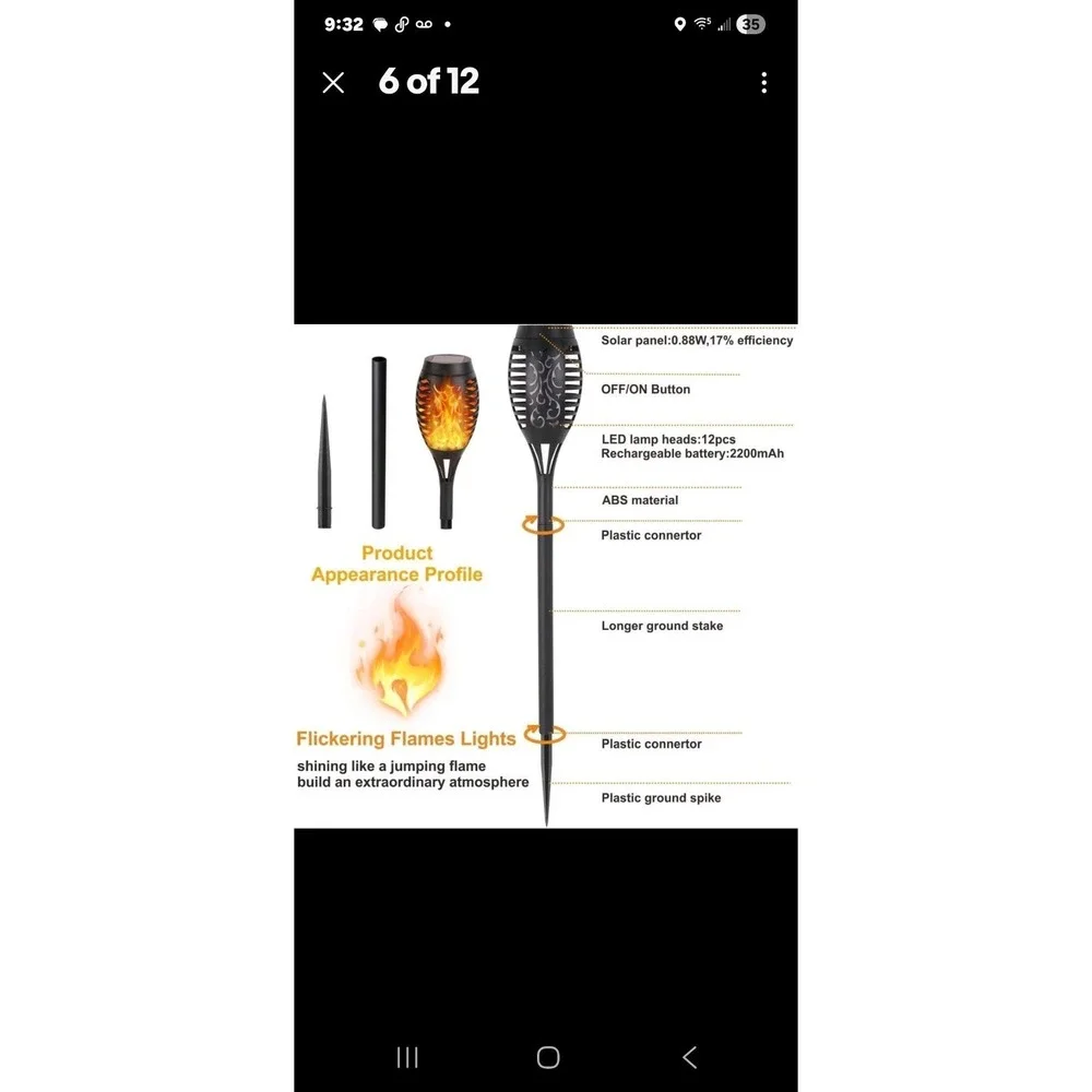 NEW! 8 Pack Flickering Flame Solar Torch Lights Outdoor Garden Decor‎ Waterproof